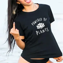 Women's T Shirts Skuggnas Vegetarian Vegan POWERED BY PLANTS TShirt Women Harajuku Tumblr Cute Femme Funny Shirt Tops Aesthetic Clothes