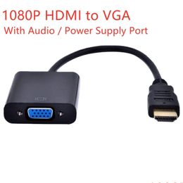 Computer Cables Connectors S New 1080P Male To Vga Female Video Cord Converter Adapter With O Port Support Micro Usb Power Supply For Otp45