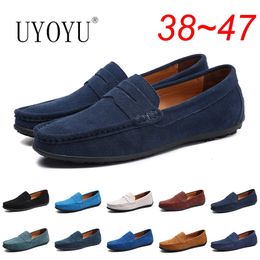 Designer Genuine Leather Cow Suede Men Shoes Luxury Brand Casual Formal Mens Loafers Moccasins Footwear Black Male Driving 240102