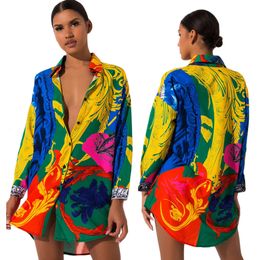 "Stylish Women's Shirt Dress: Colorful Painted Long Sleeve Designer One Piece Clothing - Perfect for Fashion Forward Ladies!"