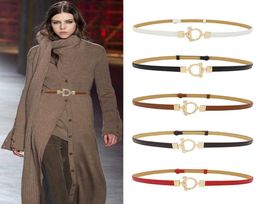 Gold Colour Metal Buckle Women Belts Adjustable Thin Ladies Dress Belts PU Leather White Brown Black Female Belts Strap G10268085084