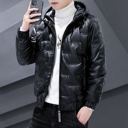 New down jacket men's white duck down glossy jacket trendy brand winter hooded jacket men's top trendy cotton jacket