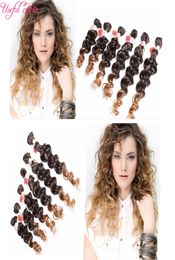 6pcslot Jerry curly tress hair for one head ombre brown synthetic hair extension curly crochet purple braiding H6975402