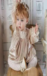 Baby Girl Smocked Romper Infant Smock Handmade Jumpsuit Toddler Girls Vintage Velvet Rompers Children Spanish Boutique Clothes 2109897221