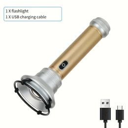 1pc 700LM Powerful Retro LED Flashlight, Type-c Rechargable Portable Torch, 18650 Battery Outdoor Emergency Camping Fishing Lantern