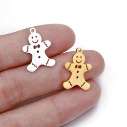 Charms 5Pcs/Lot Gingerbread Man Pendants Cute Stainless Steel Christmas Gift Cookies Figure For Bracelet Necklace Jewelry Making