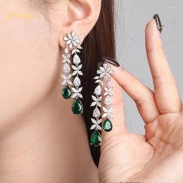 Dangle Earrings Shining U Synthetic Stone Floral Emerald For Women Fashion Jewellery Party