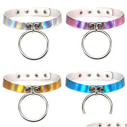 Chokers Reflective Holographic Choker Pu Leather Chocker Handmade Lady Metal Laser Collar Punk Gothic Necklace Hip Hop Jewelry Drop Sh Dhzrc