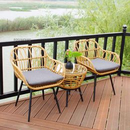 Camp Furniture Modern Courtyard Outdoor Balcony Rattan Chairs For Three Piece Combination Tea Table Villa Beach Chair