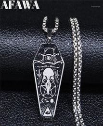 AFAWA Witchcraft Vulture Coffin Pentagram Inverted Cross Stainless Steel Necklaces Pendants Women Silver Color Jewelry N3315S0216896812