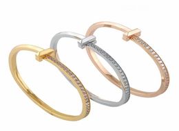 Europe America New Style Lady Women Titanium steel Engraved Setting Single Row Diamond Bangle Bracelet 3 Color4802806