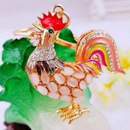 Keychains Fashion Rhinestones Chicken Metal Cute Animal Key Chains For Women Men Handbag Car Pendant Bag Accessories Gift