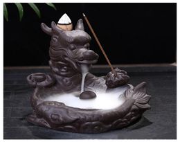 FBIL Dragon Cone Incense Burner Purple sand Backflow Dragon Smoke Holder quotDragon Pondquot coffee 105 x 11 x 10cm6647873