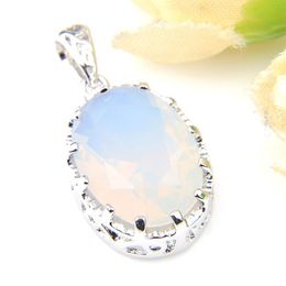 Luckyshine New White Oval Rainbow Moonstone Silver Plated Women's Pendants for Necklaces Jewelry318L
