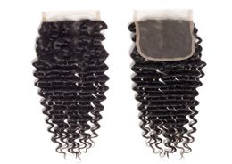 Whole 10pcslot Transparent Closure Brazilian Virgin Human Hair 1B 130 4X4 inch Deep Wavy Swiss Lace Top Closures Pieces6174264