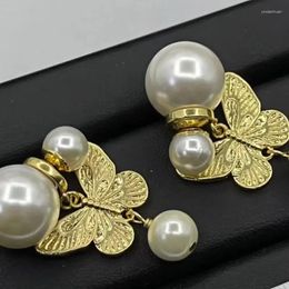 Stud Earrings Personality Fashion High Trend Retro Butterfly Pearl