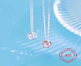 925 Sterling Silver Crystal Hollow Polygon Zircon Necklace Geometric Pendant Jewellry rose gold plated modern fashion jewelry2310436