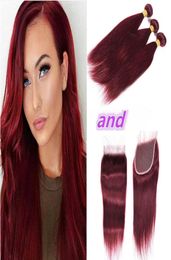 Whole Brazilian Burgundy 99 Straight Hair 3 Bundles With Closure Cheap Coloured Brazilian Red Virgin Human Hair Weave With Clo4258052