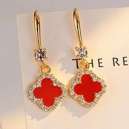 Stud designer earrings Leaf Clover Charm Stud Earrings Back MotherofPearl Silver 18K Gold Plated Agate for Women Girls Valentine's Mo