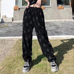 Women's Pants QWEEK Y2k Gothic Black Corduroy Women Winter Emo Punk Streetwear Baddies Korean Style Trousers Harajuku Baggy Pink Clothes