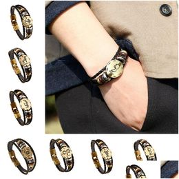 Charm Bracelets 12 Constell Leather Bracelet Bronze Coin Horoscope Sign Mtilayer Wrap For Women Mens Bangle Cuff Hip Hop Jewelry Dro Dhfhm