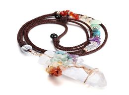 Pendant Necklaces Jo 7 Chakra Gemstone Healing Crystals Tree Of Life Necklace Wire Wrapped Natural Clear Quartz Crystal Stone 8592227