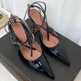 Sandals Wine Heel Summer 2024 Versatile Pointed Toe Shallow Rhinestone Wrap Strappy Sexy High Heels