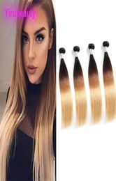 Peruvian Human Hair 1B 4 27 Ombre Virgin Hair Silky Straight 1b 4 27 Double Wefts 4 Bundles Straight Cheap Whole8021095