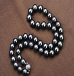 Real Fine Pearl Jewellery 18quot95105MM TAHITIAN NATURAL BLACK PEARL NECKLACE PERFECT ROUND6651915