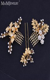 Whole3pcsset 14K Gold Butterfly with Leaves Bridal Combs Cystal Flower Wedding Hair Accessories Tiara TS0228310548