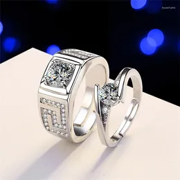 Cluster Rings Exquisite Romantic Couple CZ White Crystal Ring Simple Silver Plated Men Women Opening Luxury Eternal Zircon Lover Day Gift