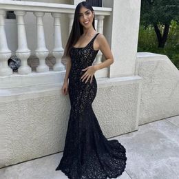 Party Dresses Sexy Evening Black Lace Square Collar Tank Mermaid Gowns For Women 2024 Backless Sleeveless Formal Dress