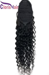 Deep Wave Human Hair Ponytail Drawstring Brazilian Virgin Deep Curly Extensions With Clip Ins For Black Women Adjustable Pony Tail8545793