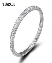 TIGRADE 2mm Women Ring Cubic Zirconia Anniversary Wedding Engagement Band Size 4 to 13 bagues pour femme 2107012280704