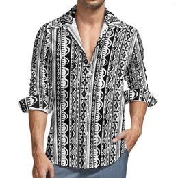 Men's Casual Shirts Geo Print Harajuku Shirt Men Tribal Stripe Autumn Trending Blouses Long Sleeve Graphic Oversize Tops