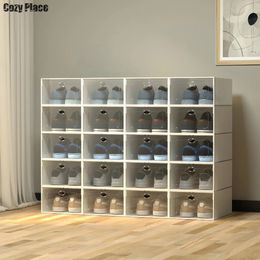 20Pcs Shoe Rack Shoes Storage Organizer System Transparent Cabinet Furniture Stackable Sneaker Box Display Case 240102