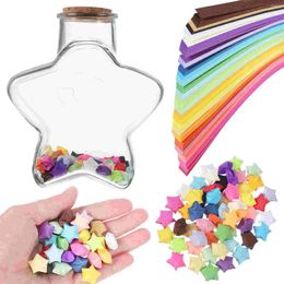 Storage Bottles 540 Sheets Origami Star Strips Colorful Lucky Paper With Glass Wish Jar For DIY Hand Crafts