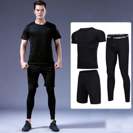 Underpants 3 Pcs/set Men Sports Suit Compression Underwear Outdoor Running Jogging Clothes T Shirt Pants Gym Fiess Workout Tights Costume