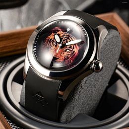 Wristwatches KAFYASE Luxury Design Mens Tiger Automatic Watch 46mm Ball Dial Rubber Strap Transparent Mechanical Sport Wristwatch Orologio