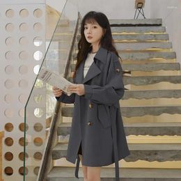 Women's Trench Coats England Grey Coat Women Fashion Loose Double Breasted Medium To Long Overcoat Spring Autumn Sleeve Lady Windbreaker