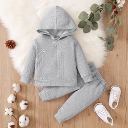 Clothing Sets Toddler Boys Girls Long Sleeve Solid Colour Bias Breasted Tops Pants Two Piece Jean Outfits Oatmeal Baby Clothes