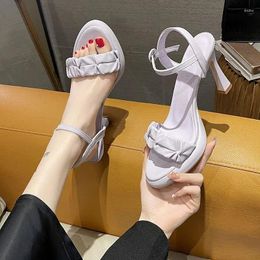 Dress Shoes Footwear Wedge With Platform Waterproof Ladies Purple Summer 2024 Thin Heels Sandals For Women One Word Stiletto Buckles F