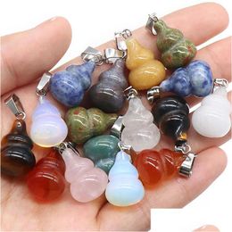 Pendant Necklaces Wholesale Gourd Crystal Gemstone Pendant Natural Stone Charms Shape Beads Pendants For Necklace Jewellery Making Drop Dhusl