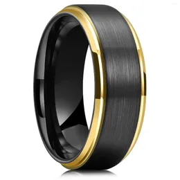 Cluster Rings Fashion 8mm Black Brushed Titanium Stainless Steel For Men Women Rose Gold Colour Step Edge Wedding Party Jewellery