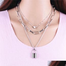 Pendant Necklaces Mti Layer Love Heart Pendant Necklace Chokers Gold Chains Lock Wrap Collar Necklaces For Women Fashion Jewellery Will Dhqpk