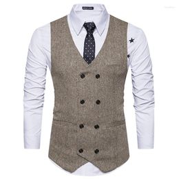 Men's Vests Mens Suit Waistcoat Double Breasted Business Casual Slim Herringbone V-neck Wedding Dress European Size