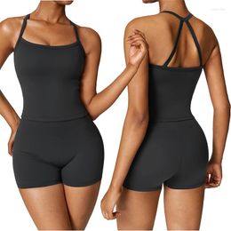 Active Sets Two-Piece Ladies Workout Set Cross Beauty Back Sports Bras High Waist Hip Jogging Push-Up Leggins Cycling Shorts Yoga Clothes