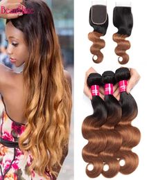 3 Bundles 1b 30 Brazilian Body Wave Hair With Closure Ombre 4x4 Lace Closure With Human Hair Bundles1329352