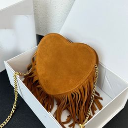 Y fringe shoulder bag Designer heart shape purse nubuck leather Luxury Crossbody Bag 16cm small mini message bags tassel Designer Bag Cross Body chain Mini Heart bags