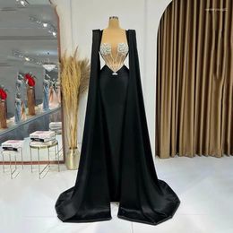 Party Dresses Sequin Beading Black Satin Mermaid Prom With Wrap Sleeves Sweethearts Evening Dress Formal Gowns 2024 Vestidos De